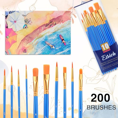 ESRICH 200PCS Paint Brushes, Paint Brush for Acrylic Painting - color: Blue, size: 200