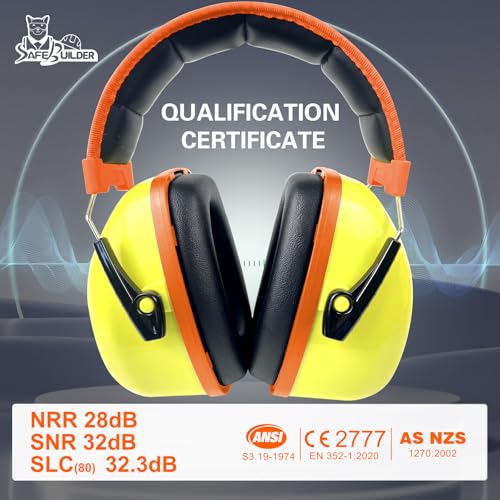 SAFEBUILDER Ear Protection Ear muffs Noise Reduction NRR 28dB Adjustable Hearing Protection for Working Mowing SK-06P - color: Green Cb Orange