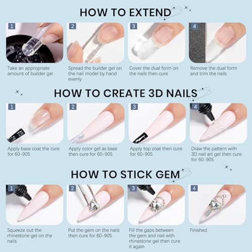 Solid Builder Gel for Nails 3D Nail Sculpture Gel and Nail Rhinestone Glue | 3d Gels Nails Art Clear Hard Gels for Christmas Home DIY Manicure for Women Girls - color: Clear Clear Clear