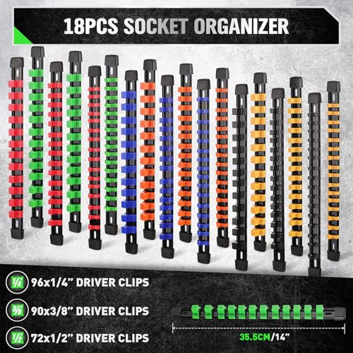 22-Piece Socket Organizer & Magnetic Wrench Organizer Set, 1/4", 3/8", 1/2" Drive Socket Holder, Total 64 Slots Metric & SAE Magnetic Wrench Holder (Socket, Wrenches not Included) - style: 22 PCS