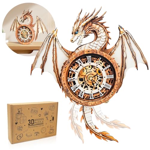 3D Wooden Puzzles for Adults-Dragon Clock Puzzle-Adult Crafts - color: Dragon Clock