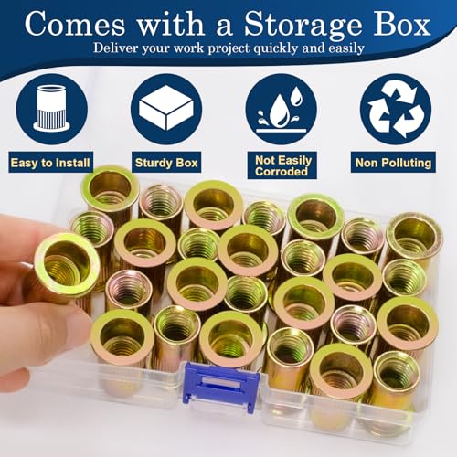 1/2-13 Rivet Nuts,19Pcs Zinc Plated Threaded Rivnuts Inserts - color: Yellow, size: SAE 1/2"-13 - 19 Pcs