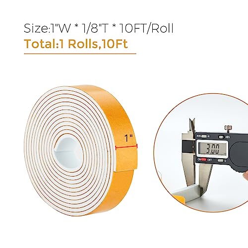 Ravinte Weather Stripping Door Seal, 1 x 1/8" Adhesive Foam Tape, 10 FT - color: White, size: 1In x 1/8In x 10Ft