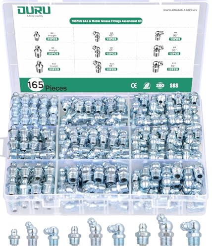 OURU 165PCS Grease Fittings Assortment Kit, Metric with Wrench Kit - size: 165
