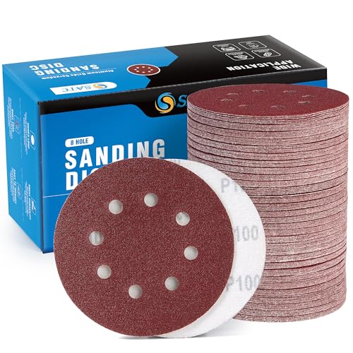 S SATC 150 Pcs Hook and Loop Adhesive Sanding Discs 5 Inch 8 Hole Sandpaper 100 Grit Aluminum Oxide Sander Pads for Random Orbital Sander - style: 150PCS 5 Inch 100 Grit