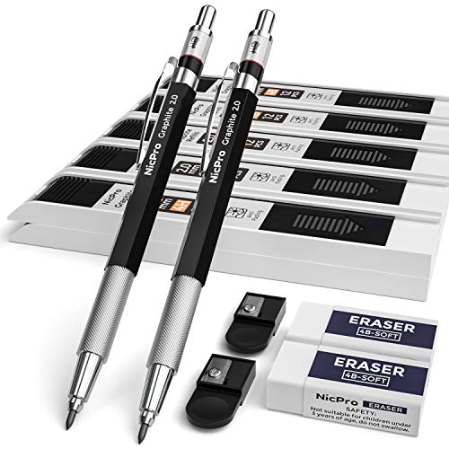 Nicpro 2mm Metal Mechanical Pencil Set with Case, 2PCS - size: 2 Pack