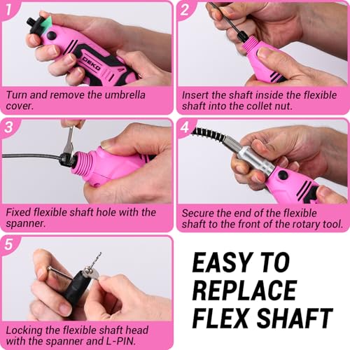 Rotary Tool Kit:DEKOPRO 1.4-Amp Power Hand Rotary Tools with 6 Variable Speed, 127pcs Accessories, 8000~35000RPM Electric Grinder Drill Machine Set with Flex Shaft for Carving, Cutting, Sanding Pink - color: Pink