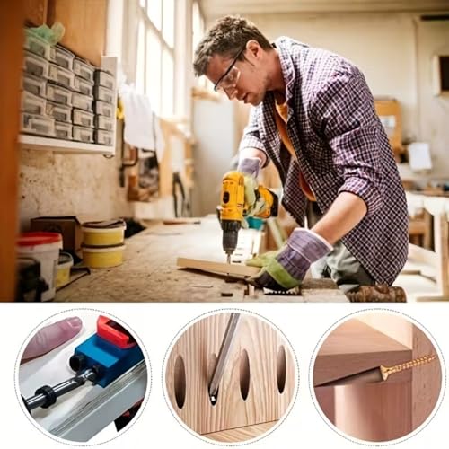 Wood Woodwork Guides Joint Angle Tool Carpentry Locator - 14pcs Pocket Hole Jig 15Degree Woodworking Inclined Hole Fixture 6/8/10mm Drill Bits Dowel Screw Drill Jig Joinery Kit Carpenters