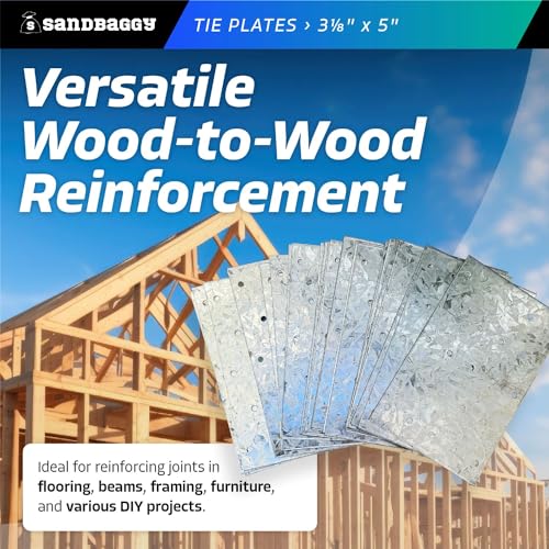 Sandbaggy Tie Plate for Wood (3-1/8" x 5") - Hot Dipped Galvanized Steel - 20 Gauge - 23 Nail Holes (Similar to Simpson Strong-Tie TP35) (3.125" x 5", 5)