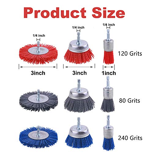 Rocaris 9 Pack Nylon Filament Abrasive Wire Brush Wheel & Cup Brush Set