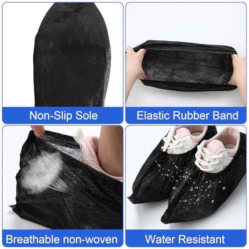 Vabean 1000 Pcs Disposable Shoe Cover Non Slip Dust Proof Boot Cover, Black - color: Black