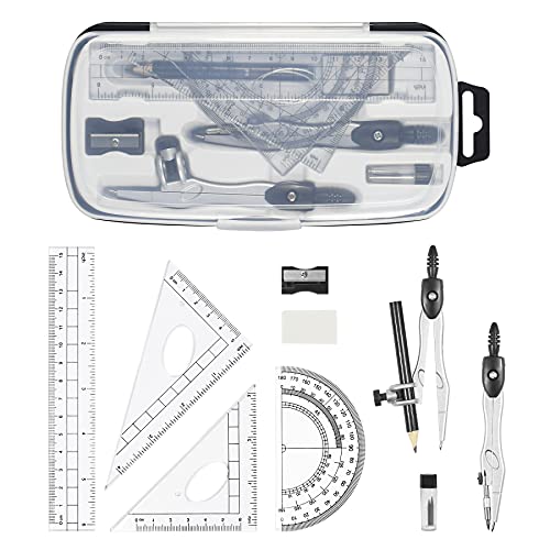 Unjoo Math Geometry Kit Sets 10 Piece Student Supplies, Compass Set, Black - color: Black1