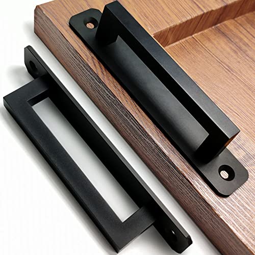 2 Pack 5 Inch 128 mm Matte Black Square Cabinet Handles with Base Plate Aluminum Cabinet Pulls Drawer Pulls Sliding Door Pulls - color: SquareBlack, size: 5 Inch