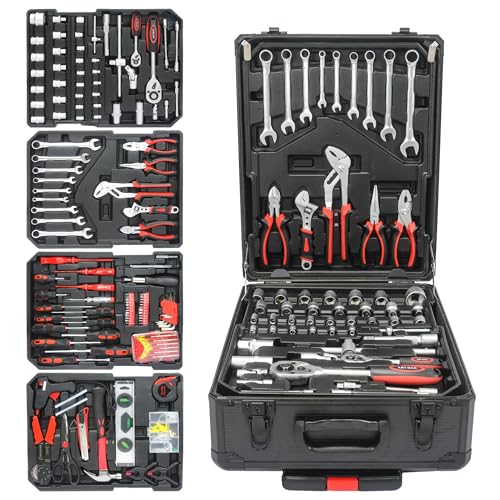 899PCS Tool Set, Household Tool Kit with Rolling Tool Box, Complete Tool Box Set Hand Tool Set with Tool Box, Mechanic Tool Set Rolling Tool Set for Home/Auto Repair Tool Set (Black) - color: 899pcs - Black
