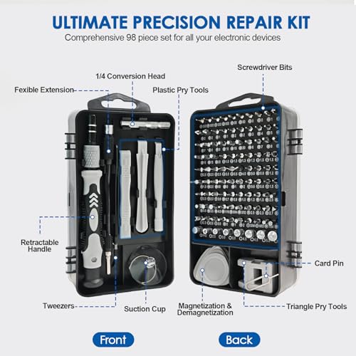115 In1 Precision Screwdriver Set, Professional Magnetic Repair Tool Kit for Electronics, Watch, Mobile Phone, Laptop, Game Console, Camera, Eyeglasses, Modding, and DIY Projects