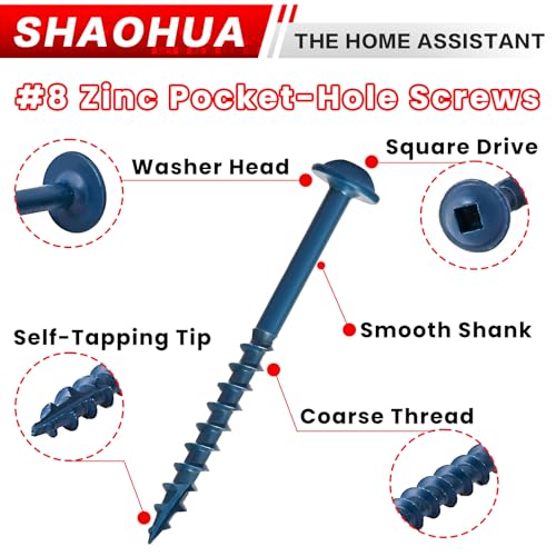 #8 Pocket Hole Screws(1" 1-1/4" 1-1/2" 2" 2-1/2"), Coarse Thread & Anti-Split Design for Furniture, Cabinets, Compatible with Kreg Jig, Zinc Plated & Blue Kote for Indoor Outdoor Use, 670 Pcs - size: C. #8 1" 1-1/4" 1-1/2" 2" 2-1/2"