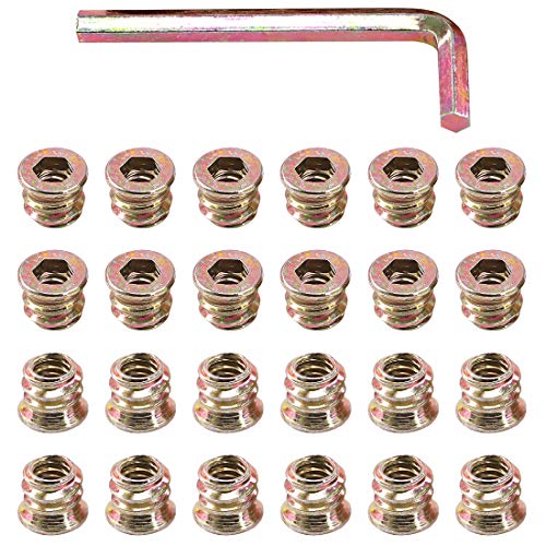 Glarks 50Pcs 1/4"-20x10mm Threaded Inserts Nuts Zinc Plated Carbon Steel Hex Socket Drive Furniture Flanged Screw-in Nut with M6 Hex Wrench for Wood Furniture (1/4"-20 x 10mm) - size: 1/4"-20 x 10mm
