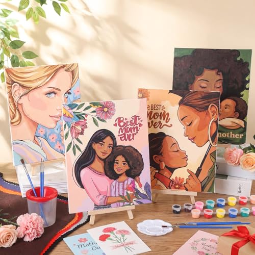 Sherr 140 Pcs 20 Set Pre Drawn Canvas Painting Kit, Mother's Day - style: Mother's Day