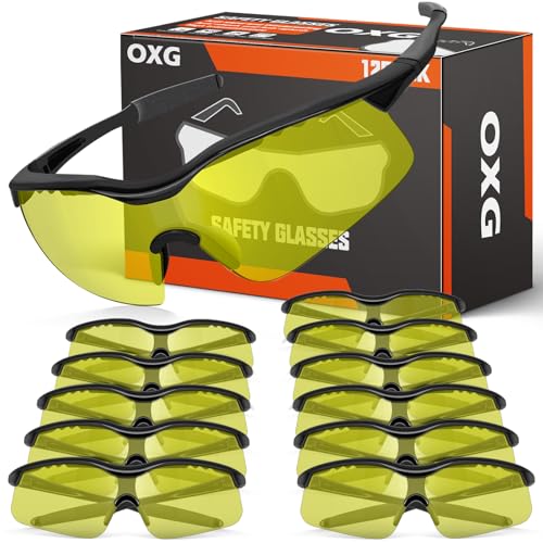 OXG Safety Glasses for Men Women, ANSI Z87 UV Protection Protective Eyewear - color: 12p-yellow