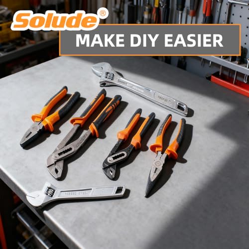 6-Piece Large Pilers and Wrench Set,8" & 10" Groove Joint Pliers,8" & 12" Adjustable Wrench with 8 Inch Long Nose and Lineman's Pliers for Home Use and DIY Project - style: 6 Pack 8" & 10" & 12"