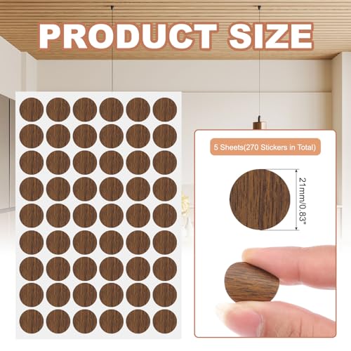 PATIKIL 270 Pieces Screw Hole Stickers, 5 Sheet Self-Adhesive Waterproof PVC Wood Grain Sticker for Screw Holes Wall Cabinets Desk Repairing, Light Walnut, 21mm/0.83 Inch - color: Light Walnut