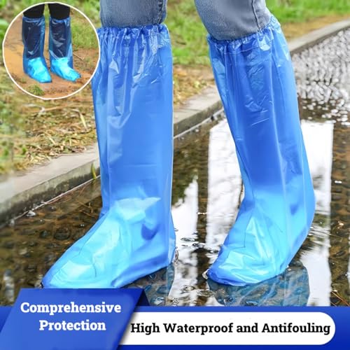 16 PCS Shoe Covers Disposable Non Slip,19 inch Tall,Thickened Waterproof Shoes Covers,Long Plastic Waterproof Shoes and Boots for Rain Covers Thicken Shoe Protector for Men and Women (8 Pairs,Blue) - color: Blue
