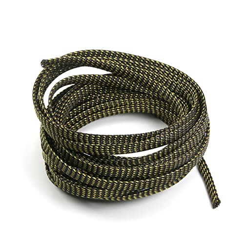 Othmro 5m/16.4ft PET Expandable Braid Cable Sleeving Flexible Wire Mesh Sleeve Black Gold - color: Black Gold, size: 8mmx5m