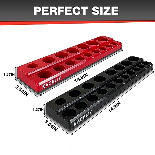 EACELIY Magnetic Socket Organizer Set,SAE & Metric Socket Holder Kit,，Tools tray， holds 35 Deep and Shallow 1/2" Sockets, attaches to steel box/tool cart (sockets not included) 丨2PC 1/2" - size: 2PCS 1/2inch