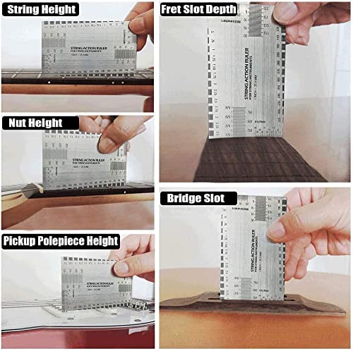 String Action Gauge Ruler, Guitar Height Gauge Set Up Tool for Electric Bass and Acoustic Guitar
