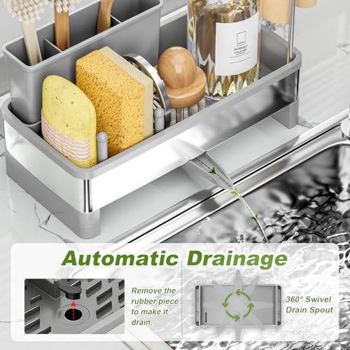 Ewaiira Stainless Steel Sink Caddy, Sponge Holder for Kitchen Sink 9.8″ - color: C-gray