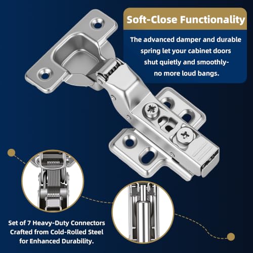 10 Pack Inset Frameless Soft Close Hidden Cabinet Hinges, 105 Degree 3D Adjustable Clip On Plate Concealed Kitchen Cupboard Door Hinges with Screws - size: Inset