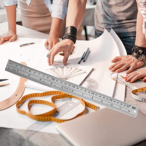 YouOKLight Stainless Steel Ruler 2-Pack, 12 Inch & 30 cm Metal Ruler Dual Scale, Flexible Yet Durable Metric and Imperial for Drawing, Engineering, Sewing, School, Office – Silver