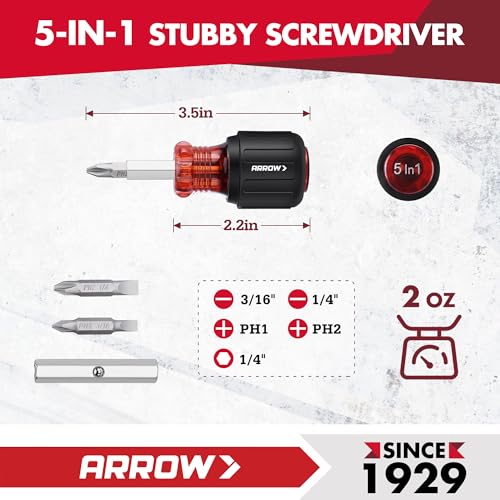 ARROW 2 PCS S2 Steel Screwdriver & Nut Driver Set, Standard & Stubby - size: 11-in-1 Standard & 5-in-1 Stubby, style: 2-Piece Set
