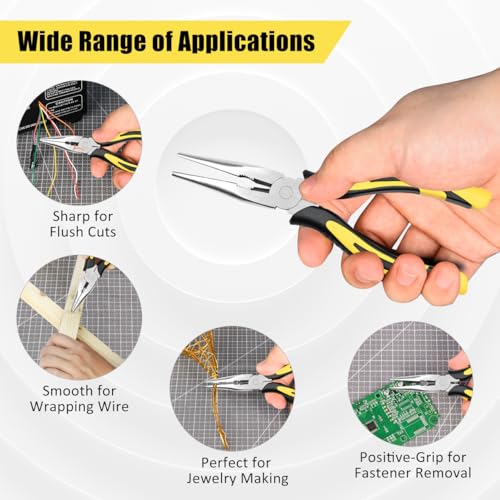 Long Needle Nose Pliers-6’’Soft Grip with Wire Cutter for Home,1pcs - size: One-6in