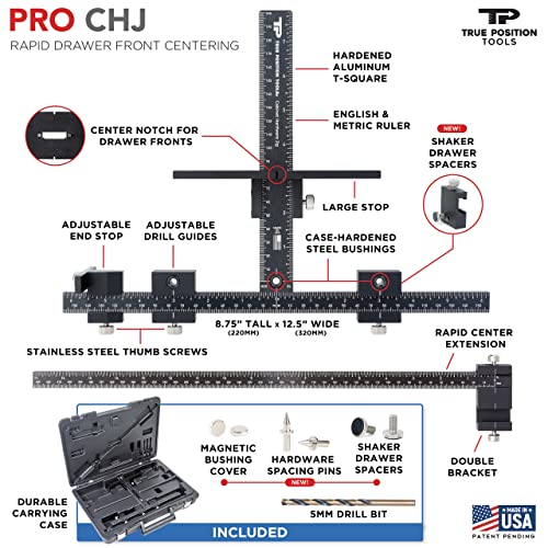 True Position Tools PRO Cabinet Hardware Jig - Install Drawer Front Handles and Knobs Faster - Made in USA - Hand Calibrated - size: PRO
