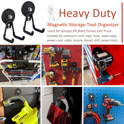 ULIBERMAGNET Heavy Duty Magnetic Garage Hooks,4 Pack Strong Large Magnet Hook for Power Drill,Garden Tools,Hose,Pegboard,Garage, Workshop,Magnetic Storage Hooks for Indoor Outdoor Hanging(Black) - style: 2.59INCH 4PACK Black Medium Hooks