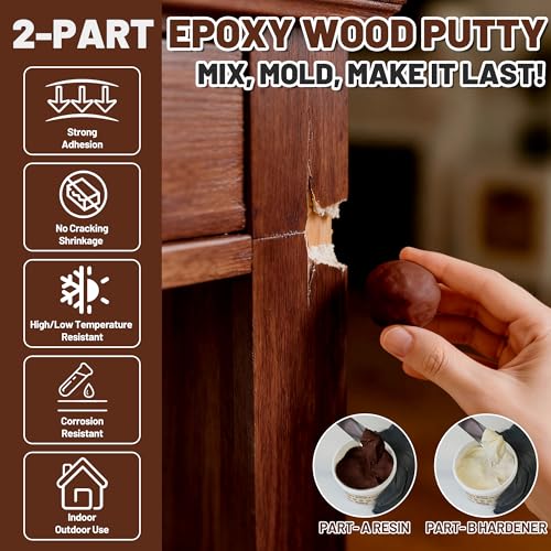Woodon Epoxy Wood Putty Filler Kit, 32oz 2-Part Wood Putty Filler (Brown) - color: Brown