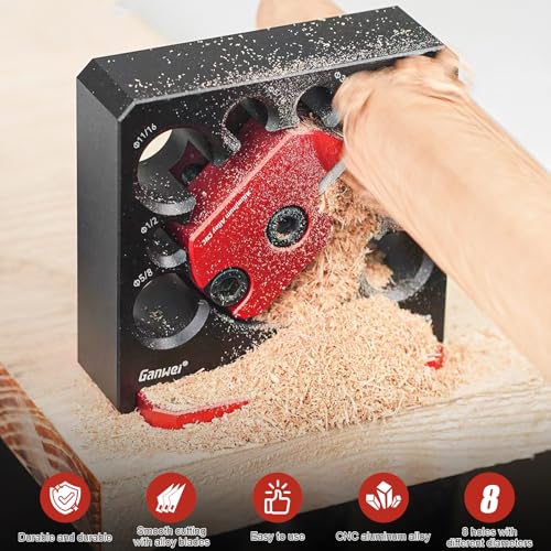 Dowel Maker Jig Kit, Adjustable 8-Size (5/16"-3/4") Drill Attachment, Carbide Blade Woodworking Tool for Making Round Sticks & Dowels from Square Lumber