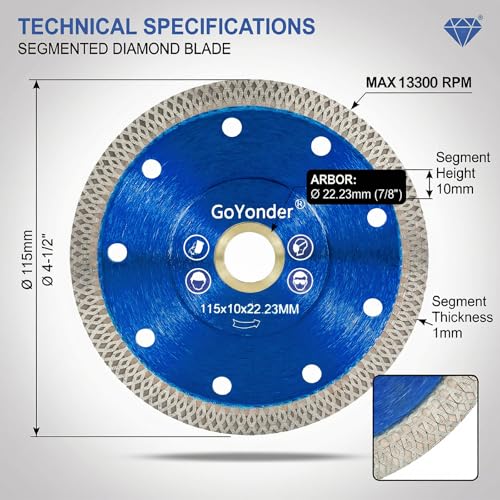 GoYonder 4.5 Inch Tile Blade, Super Thin Diamond Saw Blade for Cutting Porcelain Tiles, Granite Marble Ceramics (4.5") - size: 4.5"-Blue