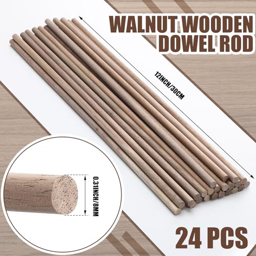 Wenqik 24 Pcs Walnut Dowel Rods 5/16 x 12 Inch Hardwood Stick for DIY Craft - size: 5/16 x 12 Inch