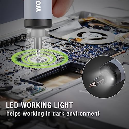 WORKPRO 4V Electric Screwdriver, Rechargeable Cordless Screwdriver Set with 35 Bits, Extension Rod, USB Charging Cable in Carrying Case, LED Light, Black Gray