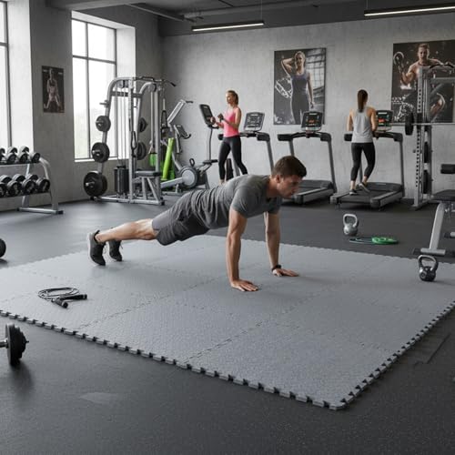 BalanceFrom Puzzle Exercise Mat 3/4-inch Thick, EVA Interlocking Foam Floor - color: Grey, style: 3/4" Thick, 96 Square Feet