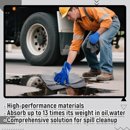 DoubleFill 41 Pcs Universal Spill Kit Portable Complete 9-Gallon Spill Kit, Absorbs Oils Water and More, Yellow Bucket, 30 Absorbent Pads, 4 Pcs 3" x 4' Sorbent Socks, 5 Disposal Bags, PVC Gloves - size: 9 Gallon