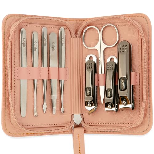 9 Pcs Manicure Set for Women Men & – Stainless Steel Manicure & Pedicure Kit with Travel Nail Grooming Case, Nail Clippers, Cuticle Tools – Gift-Ready Mens Manicure Kit & Womens Grooming Set - color: Pink