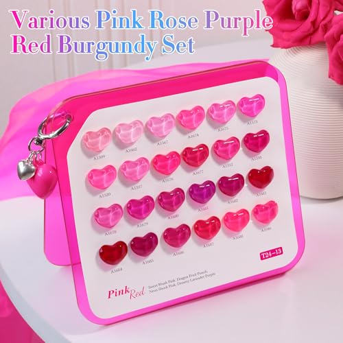 Double Rhythm 28Pcs 0.5Oz Gel Nail Polish Set Same Color Same Bottle Gel Polish Kit Nail Art Manicure Salon DIY at Home for Women (Bright Pitaya Pink Purple Red Collection-T24-13) - color: Bright Pitaya Pink Purple