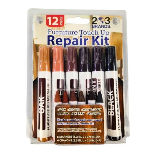Furniture Touch-Up Markers Set | Wood Repair Kit for Fixing Stains and Scratches on Floors, Tables, Bedposts, Desks | Markers and Wax Sticks to Cover Up Oak Maple Cherry Walnut Mahogany
