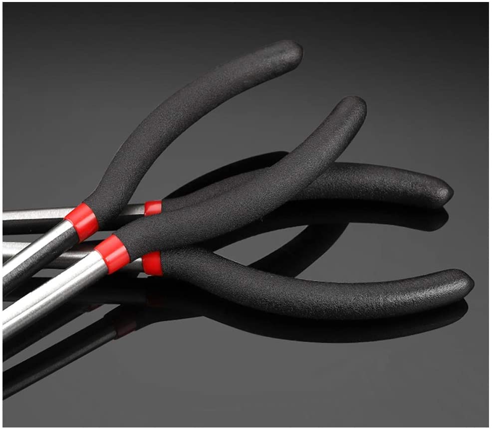 5 Piece Long Reach Plier Set - 11” Long Needle Nose Pliers Sets - Straight, 25, 45, 90-Degree Angle, Long Reach Bent Circle Pliers for Hard-to-Reach Narrow Spaces