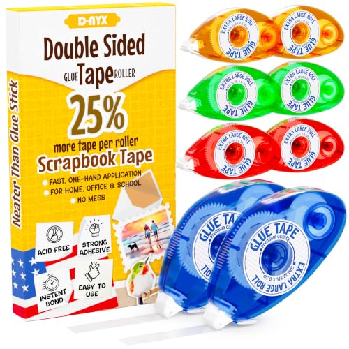 D-NYX 8 Pack Double Sided Tape Roller, Scrapbook Supplies, Glue Tape Roller for Crafts, School Office Journaling Supplies, Double-Sided Permanent Adhesive Tape Runner for Scrapbooking - size: 8 Pack