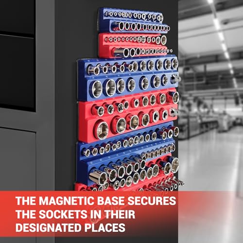 AIUITIO 6-Piece Magnetic Socket Organizer Set, Magnetic Socket Holder Includes 1/4", 3/8", 1/2" Drive Metric SAE Socket Trays,Holds Standard and Deep Sockets - size: Magnetic Design