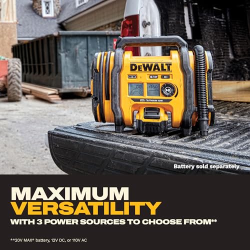 DEWALT Tire Inflator Portable Air Compressor 20V MAX, Car Air Pump with Automatic Shut Off, LED Light, Tool Only (DCC020IB)